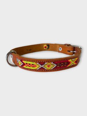 Artisanal dog collar, Mexico Leather and Macrame